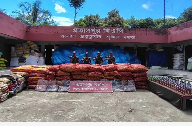 গোয়াইনঘাট সীমান্তে ৬০ লাখ টাকার চোরাই পণ্য জব্দ